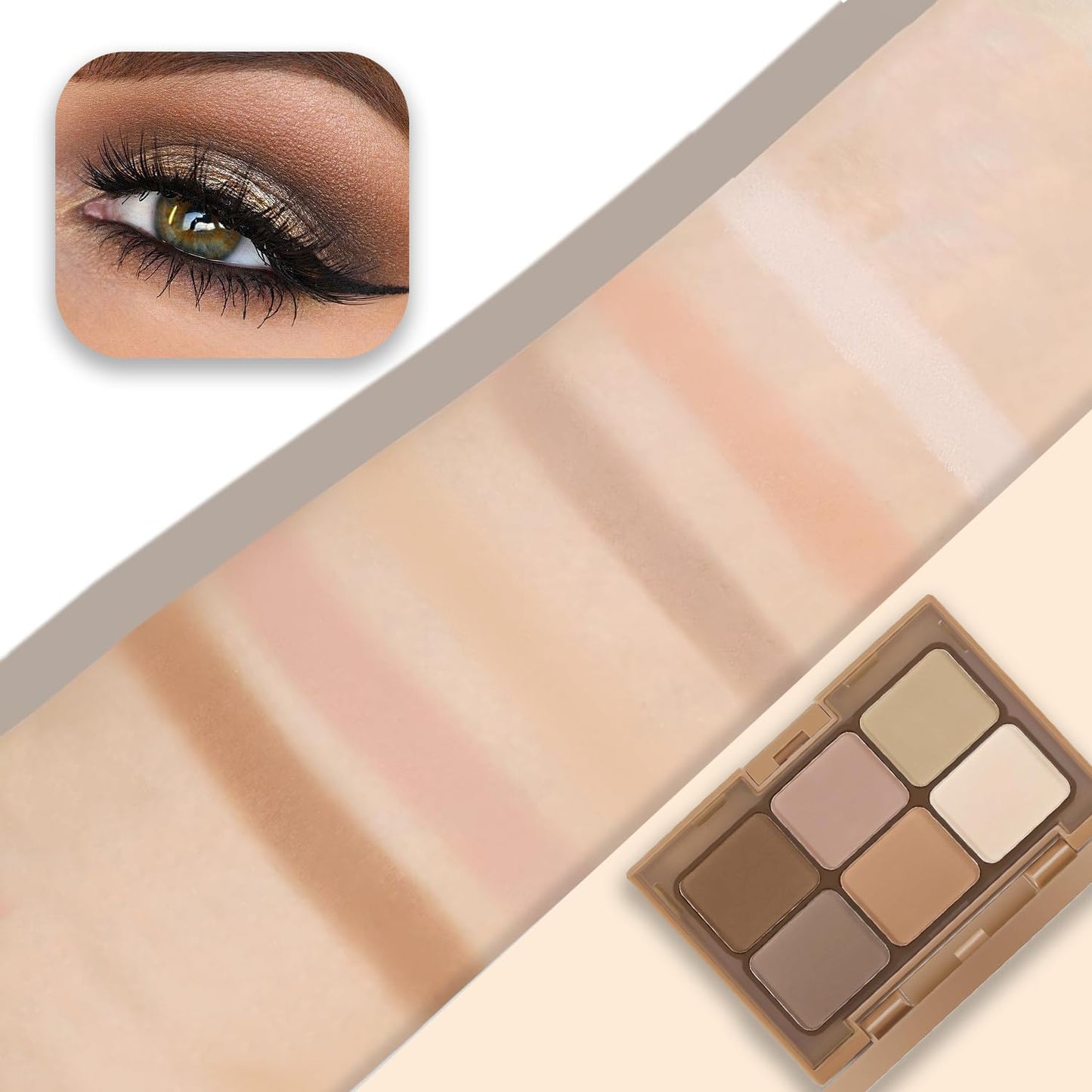 Generic Neutral Nude Eyeshadow Palette – 6 Highly Pigmented Matte & Shimmer Shades, Waterproof, Long-Lasting, Blendable, Includes Brushes – Perfect for Mature Skin & All Skin Tones