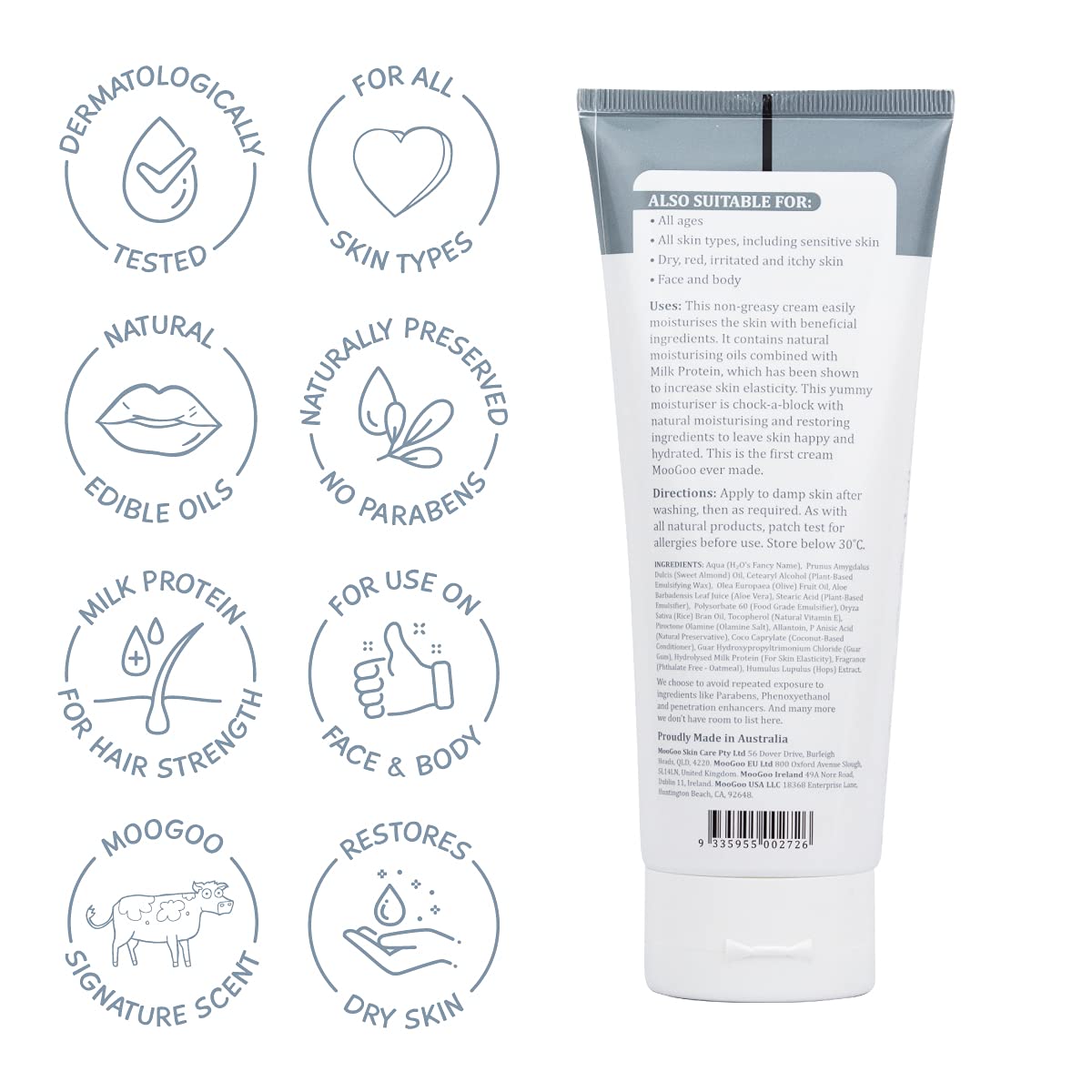 MooGoo Natural Skin Milk Udder Cream 200g - Non-Comedogenic, Lightweight & Calming Lotion for Face, Hands & Body. For Women & Men with Sensitive, Itchy or Damaged Skin.