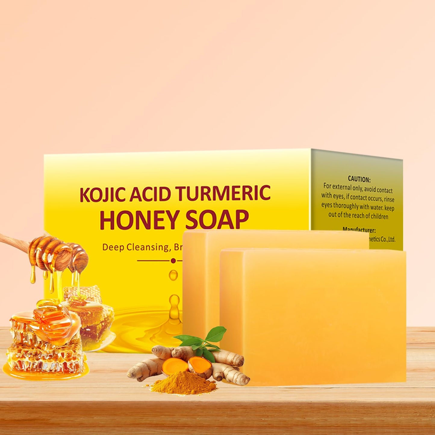 IREV Kojic Acid Turmeric Soap with Honey For Face and Body, Kojic Acid Soap For Dark Spot, GlowingTurmeric Soap Bar for Acne Face Soap Bar For Cleansing Exfoliating Daily Face Wash 200g