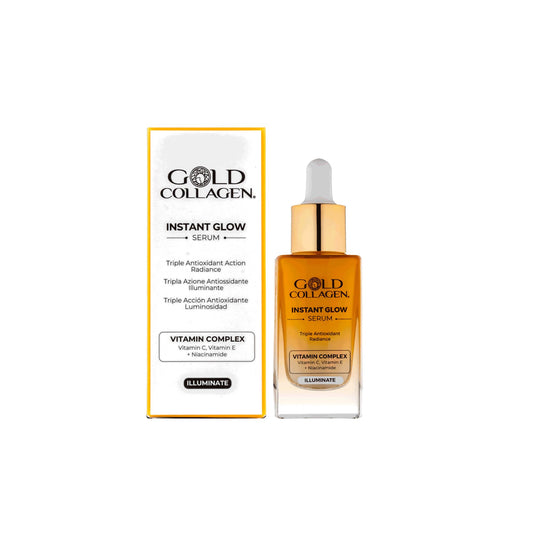 GOLD COLLAGEN Instant Glow - Vitamin C, Vitamin E, Glycerine & Niacinamide Serum for Skincare, Pore Minimizer & Moisturiser - Anti Aging Face Serum Against Wrinkles, Triple Antioxidant Action, 30 ml