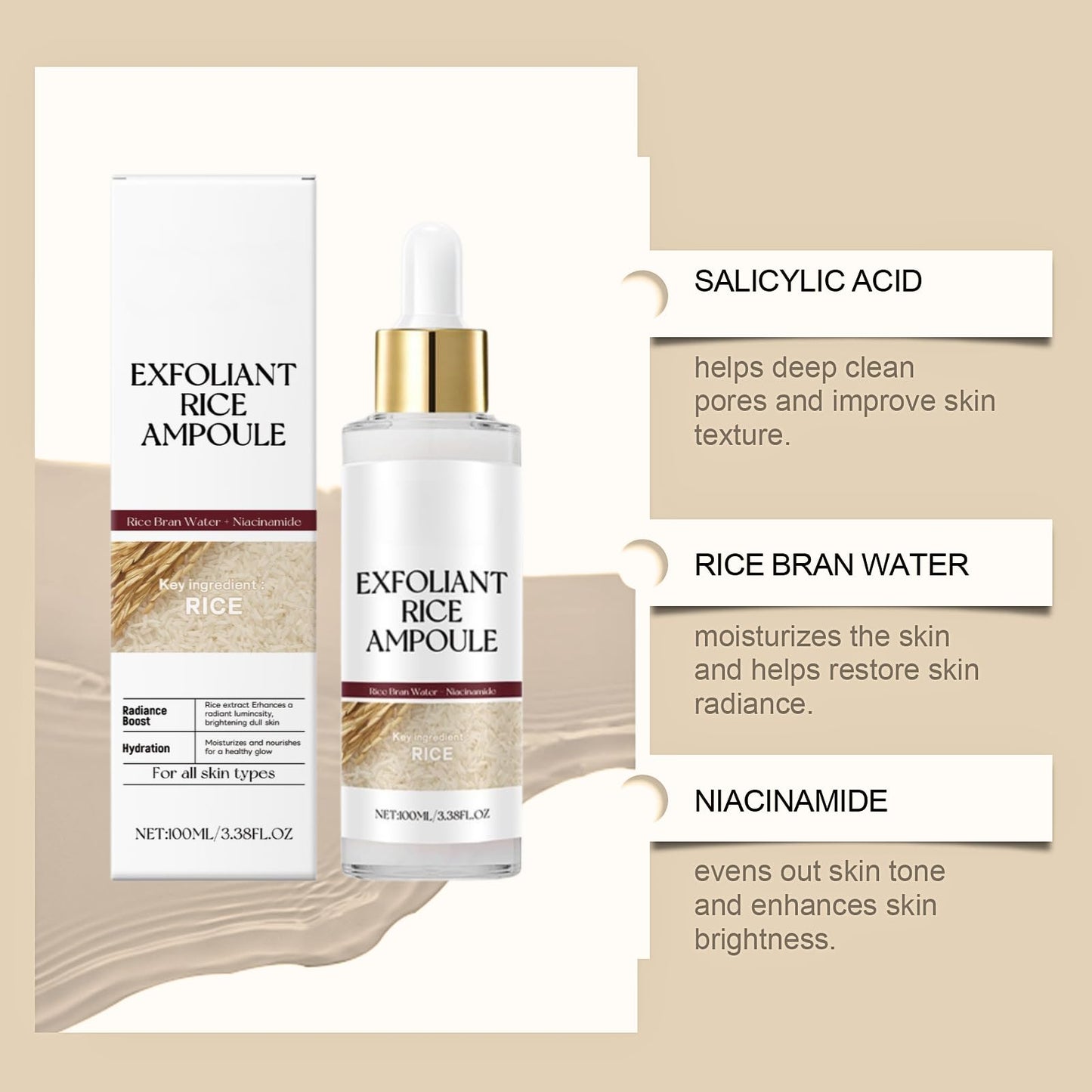 SHEBEEDO 100ML Peel Shot Glow Rice Ampoule, Face Scrub Exfoliator Pore Minimizer for Face, Facial Scrub Exfoliator for Radiant Skin, Lotion for Brightening Exfoliating Moisturizing, Daily Skin Glow Enhancer