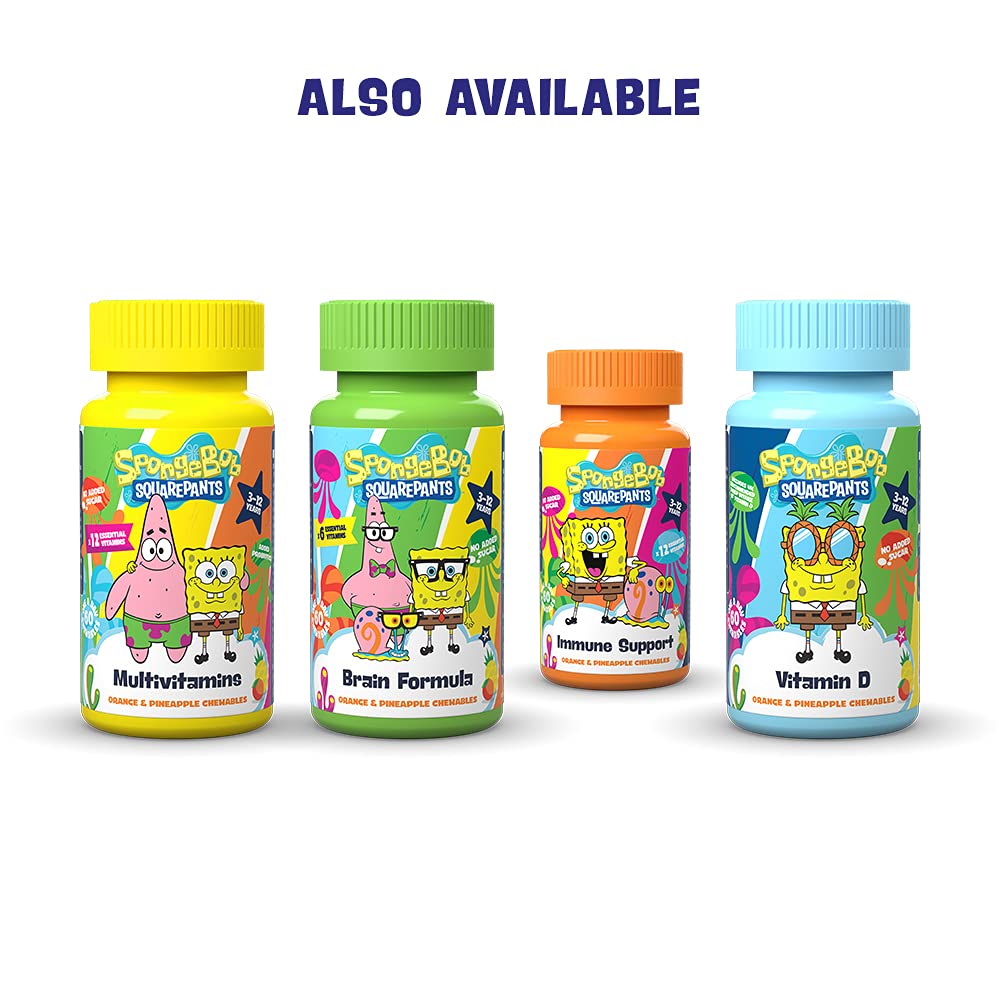 SpongeBob SquarePants Immune Support, 60 Orange & Pineapple Chewables with 12 Essential Vitamins, Vegan, No Added Sugar, for 3-12 Year Olds Duo Pack