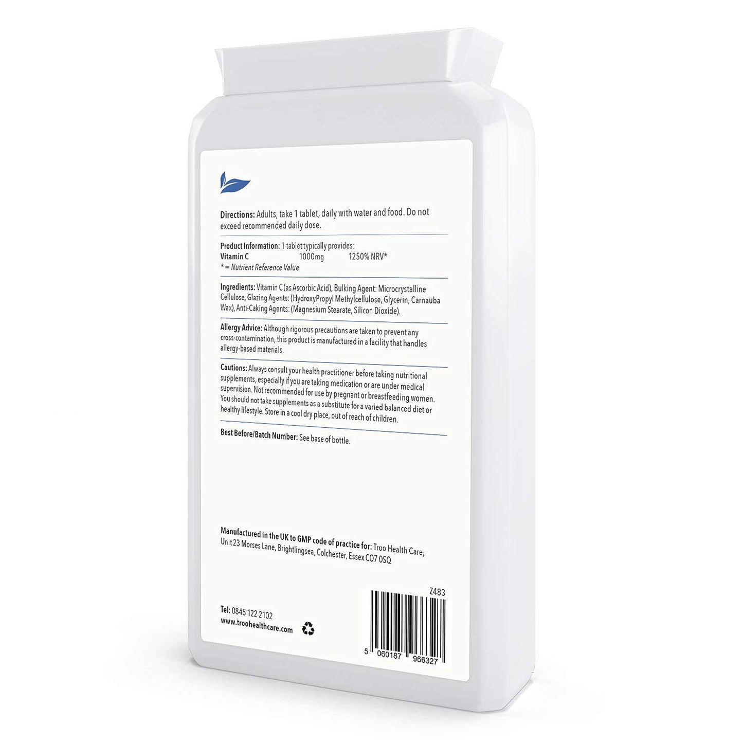 Troo Health Care Vitamin C 1000mg 120 Tablets - High Strength Daily VIT C Supplement - Easy Swallow Coating - Immune and Energy Support