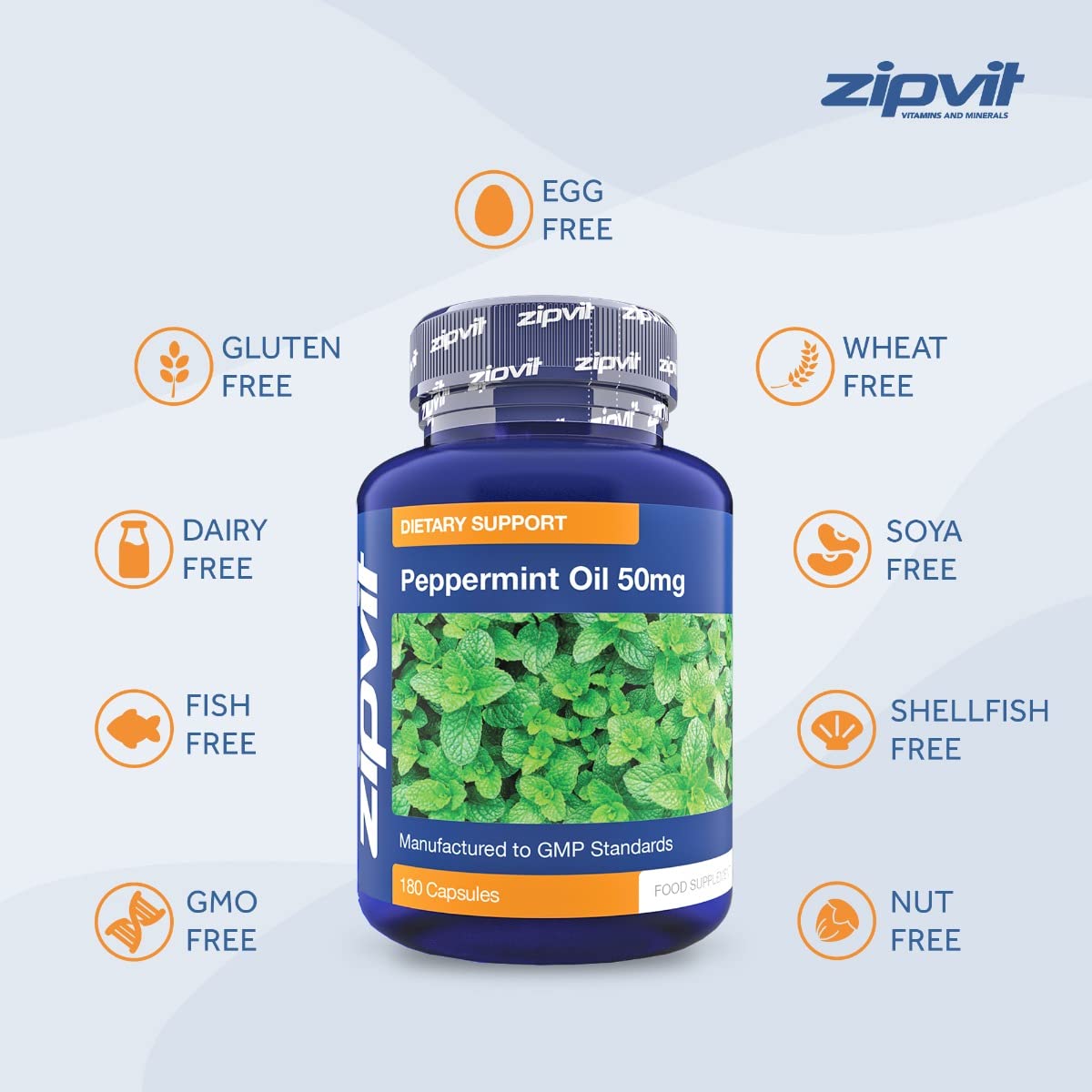 Zipvit Peppermint Oil Capsules 50mg, 180 Peppermint Capsules for Digestive Discomfort. UK Manufactured.