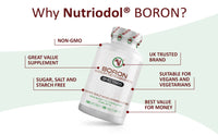 Nutriodol Boron Tablets | 3mg Per Tablet | Sodium Tetraborate | 180 Days Supply | Suitable for Vegans | Easy to Swallow Tablets