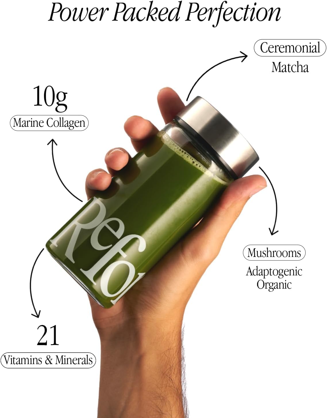 Reformed Collagen Matcha Powder - Marine Collagen & Matcha Powder with Functional Mushrooms - Boosts Skin Elasticity, Supports Focus & Digestion - Enhanced w/ 21 Vitamins/Minerals - 286 g