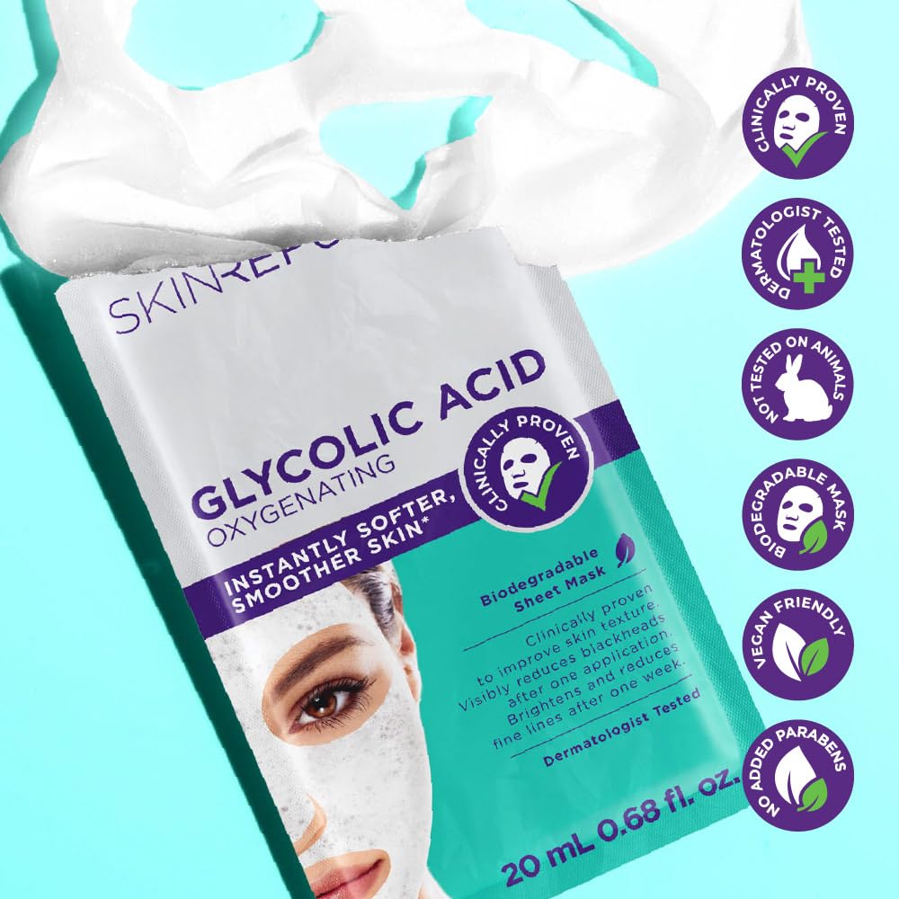 Skin Republic Glycolic Acid Oxygenating Mask | Visibly Brightens and Improves Skin Texture | Helps Reduce Appearance of Pores & Blackheads | Made in Korea (Pack of 1)