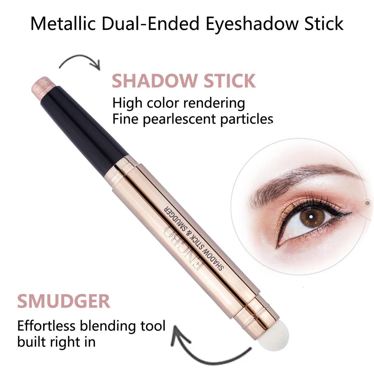 Glitter Eyeshadow Metallic Eye Shadow Stick,Pearl Shimmer Dual-Ended Eyeshadow Eye Brightener Highlighting Pen,High Pigmented,Cruelty Free,Smooth Easy To Color For Sensitive Eyes Makeup (#03)