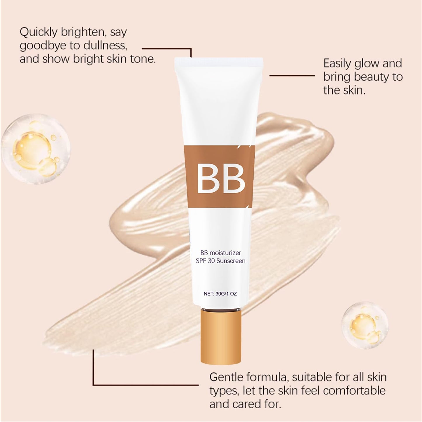 SHEBEEDO 2Pcs BB Blur Tinted Moisturizer with Brush, BB Cream Tinted Moisturiser, BB Tinted Moisturiser Spf30+, BB Cream Tinted Moisturizer with Broad Medium Spectrum,Hydrates & Smooths Your Skin(Natural)