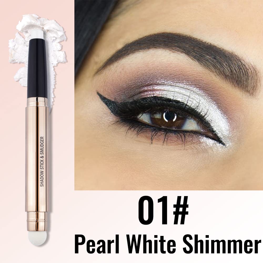 Erinde Shimmer Eyeshadow Stick, Single Eyeshadow, Glitter Eyeshadow Pencil Crayon, White Cream Eyeshadow Stick Pencil, Pearlescent Sleeper Eye Shadow for Eye Makeup 01#