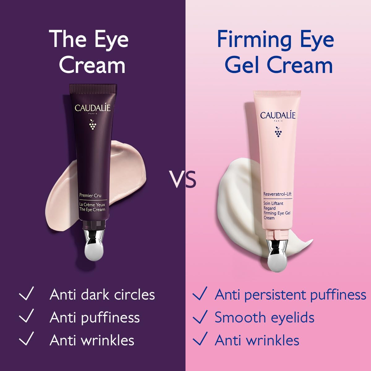 Caudalie Resveratrol-Lift Firming Eye Gel Cream – Reduces Puffiness and Dark Circles, Vegan Collagen 1, Fragrance-Free, 97% Natural-Origin Ingredients, Vegan, 15 mL