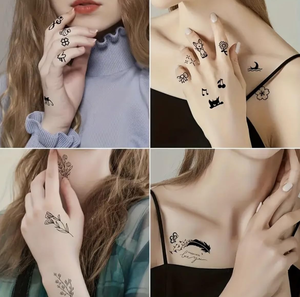 Generic 30 Sheets Of Fine Line Temporary Tattoos, Realistic Removable Body Art, Words, Patterns, Flowers, Botanical Leaves. 100s of Tattoos, Festival Tattoos