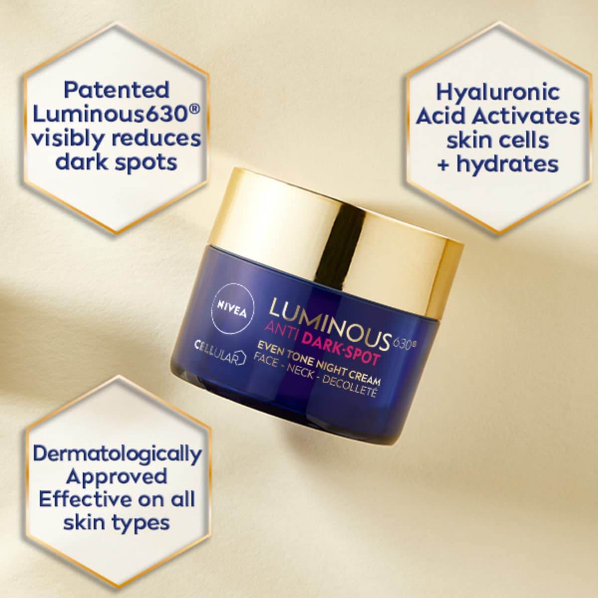 NIVEA Cellular LUMINOUS 630 Anti-Dark Spot Even Tone Night Cream (50ml), Hydrating Face Cream for Women, Recharges Skin and Reduces the Appearance of Dark Spots