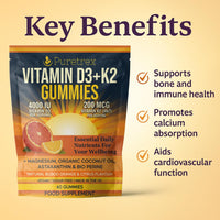 Puretrex PURETREX Vitamin D3 + K2 Gummies – 4000 IU Vegan D3 & 200 mcg MK-7, Magnesium, Coconut Oil, Astaxanthin & BioPerine® – Sugar-Free, Natural Blood Orange Citrus – 60 Vegan Gummies, Made in UK