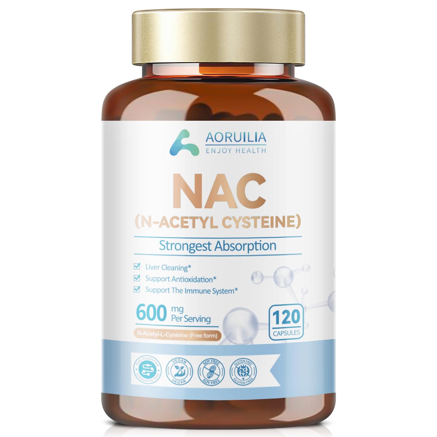 NAC Supplement, Pure N-Acetyl-Cysteine 600mg Ultra High Strength Bioavailability Amino Acid Free Form Formula, 120 Capsules (4 Month Supply)