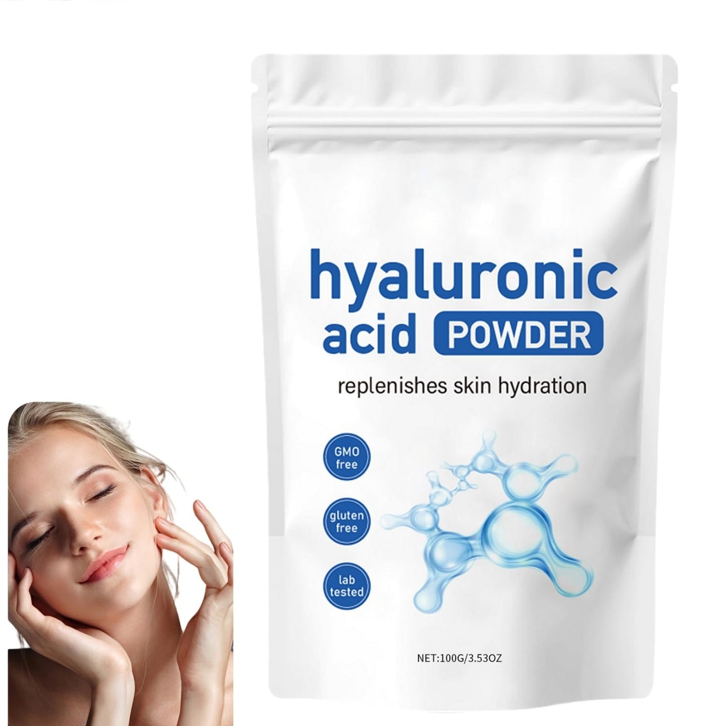 Fankayi Acid Hyaluronic Powder,Water Soluble Hydrating Ingredient for Skin Moisture,Water-Soluble Firming Facial Serums Cosmetics,Micro Ingredients Hyaluronic Acid Powder, Skin Moisturising Support