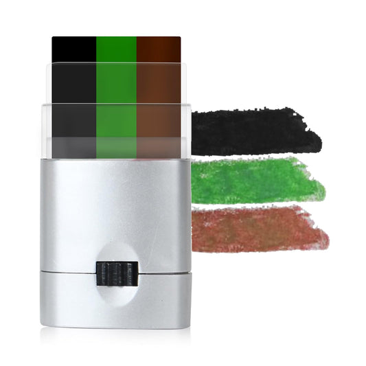 Pothenika Face Paint Camo - Black Green Brown 3 Color Long-Lasting Camouflage Hunting Military Face Paint Stick, Paintballs Activities & Halloween Decorations Make Up Kit Use for Party Fancy Dress