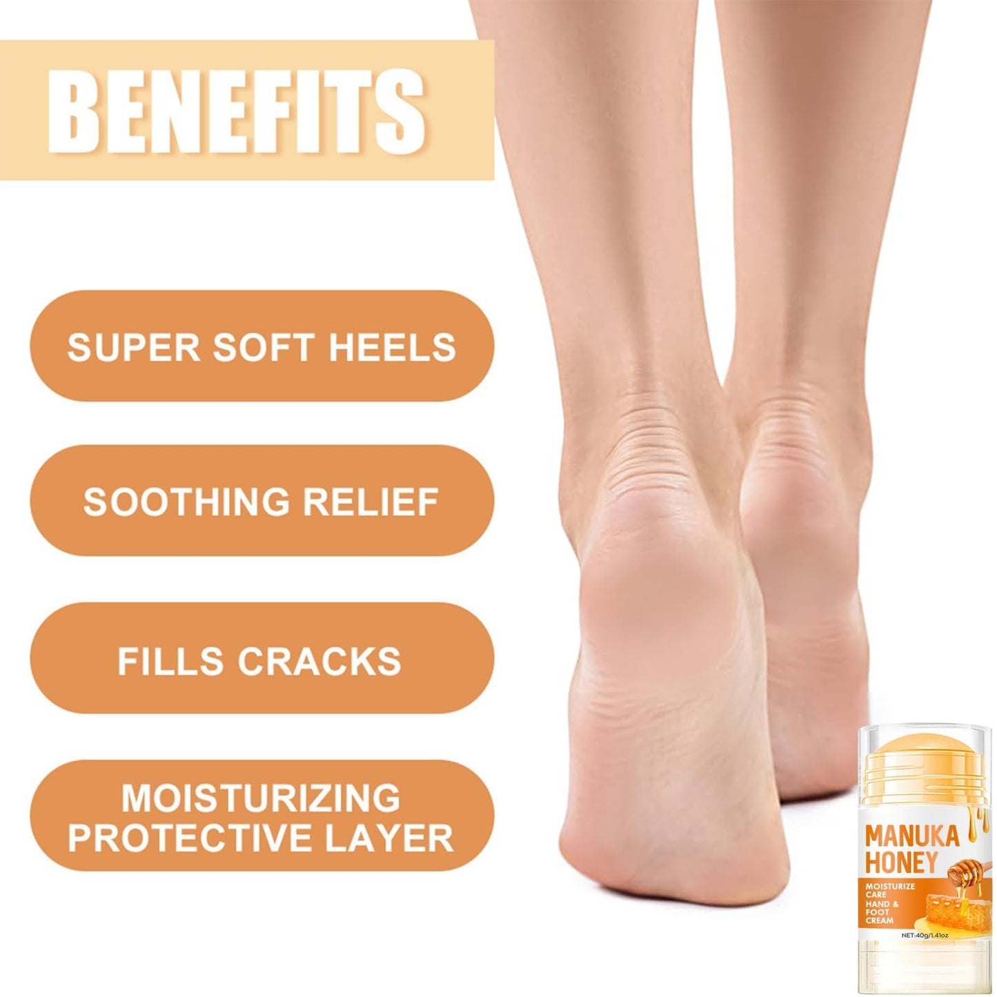 Intensive Honey Foot Cream for Dry Hands & Feet - Deep Hydration, Fast-Acting - Cracked Heel Repair, Moisturizing for Women & Men (40g)
