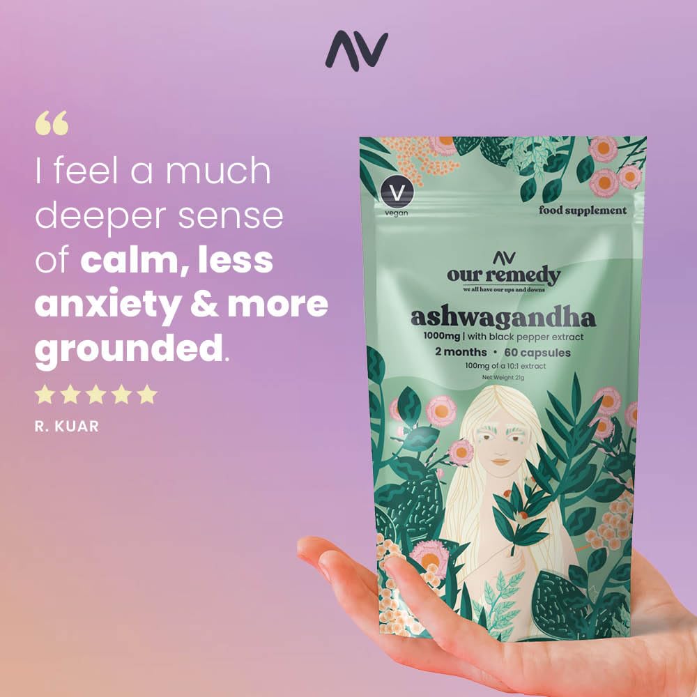 OUR REMEDY we all have our ups and downs Our Remedy Ashwagandha Capsules for Women 1000mg with Black Pepper for Fast & Effective Absorption — Made by Women, for Women! Natural, Vegan & Plastic Free — 60 One-a-Day Tablets