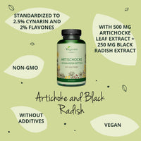 Artichoke & Black Radish Vegavero® | with 2.5% Cynarine & 2% Flavones | Liver & Digestion | 500mg Artichoke Extract, 250mg Black Radish Extract | NO Additives, Lab-Tested | 90 Capsules | Vegan