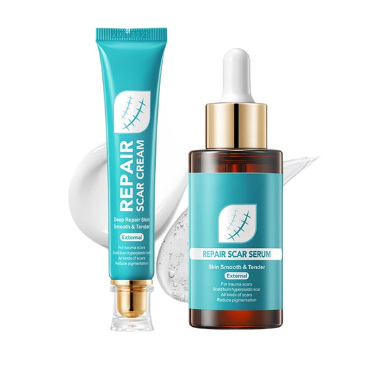 Jinjiar Scar Removal Set with Repair Scar Cream & Serum,Scar Removal Cream,Scar Treatment,Advanced Scar Gel for Old and New Scars,Scar Crea-m After Surgery,S-car Healing Cre-am,Acne Sc-ar Treatment,Scar Away