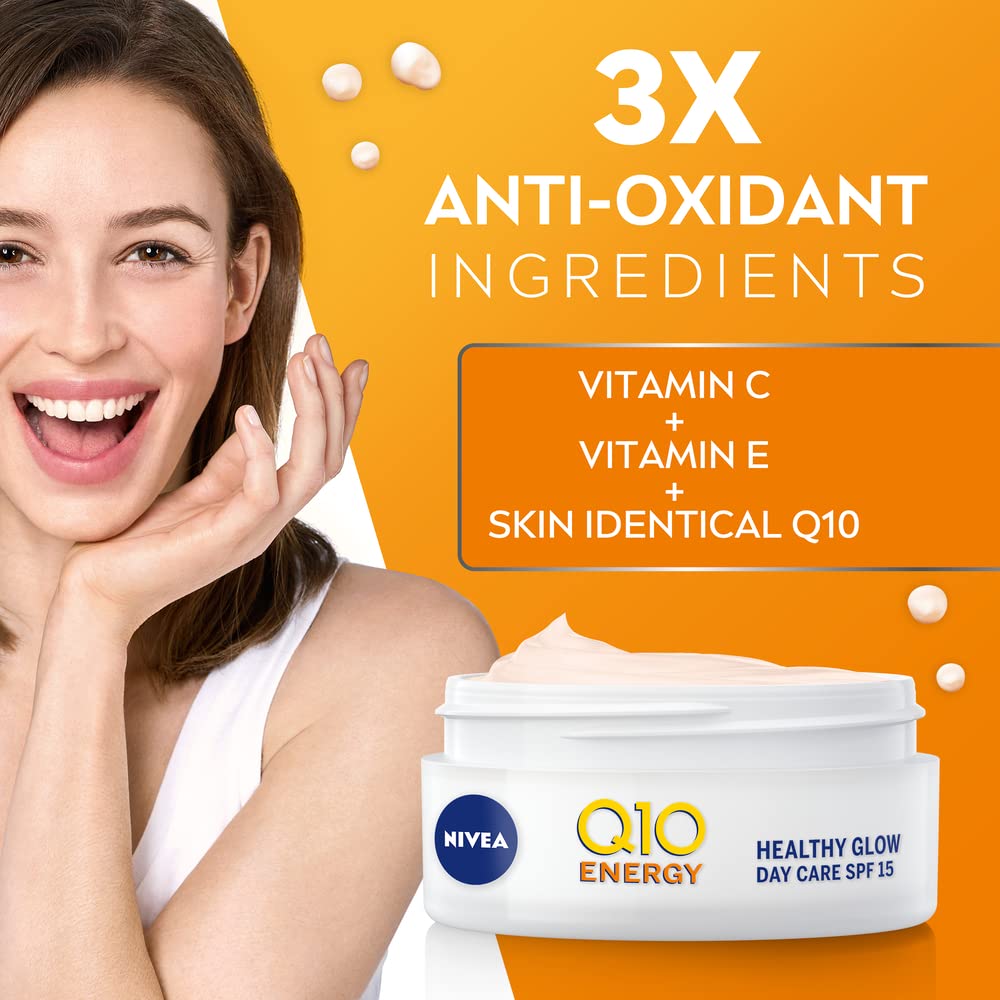 NIVEA Q10 Energy Healthy Glow Face Day Cream (50ml), for Women, Energising Moisturising, Vitamin C and E