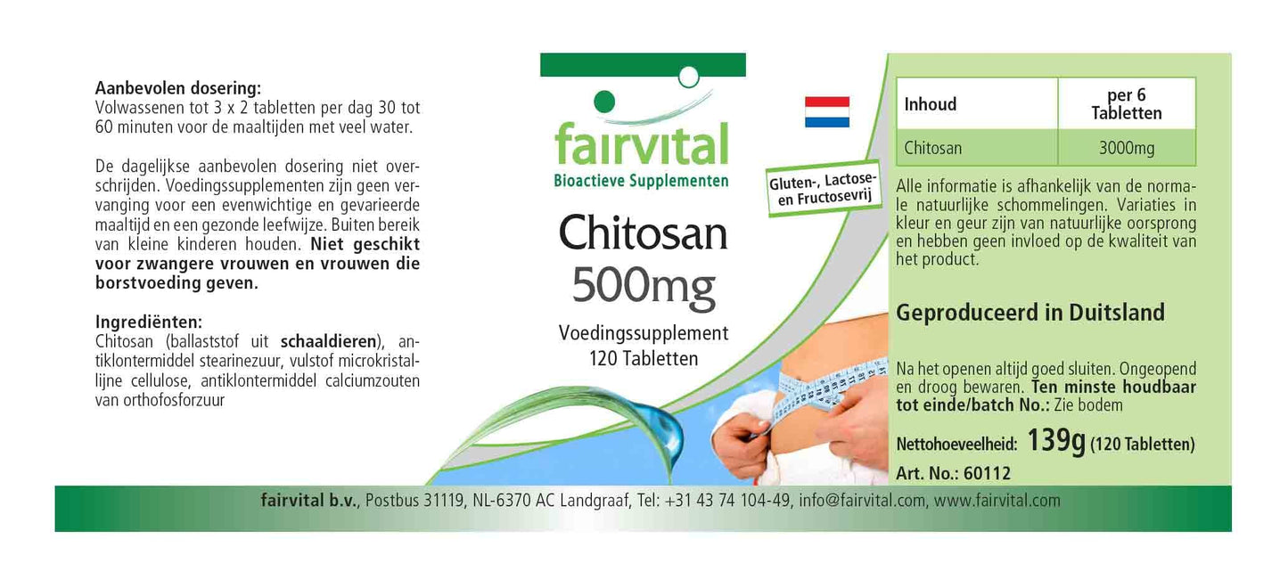 fairvital Fairvital | Chitosan 500mg - HIGH Dosage - 120 Tablets - Natural Fiber