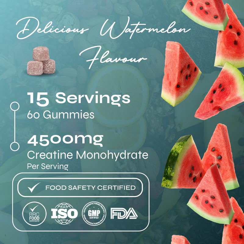 Known Vegan Creatine Gummies – 4500mg Creatine Monohydrate – Watermelon Flavour – 60 Gummies 15 Days Supply – Third-Party Tested – Vegan Friendly
