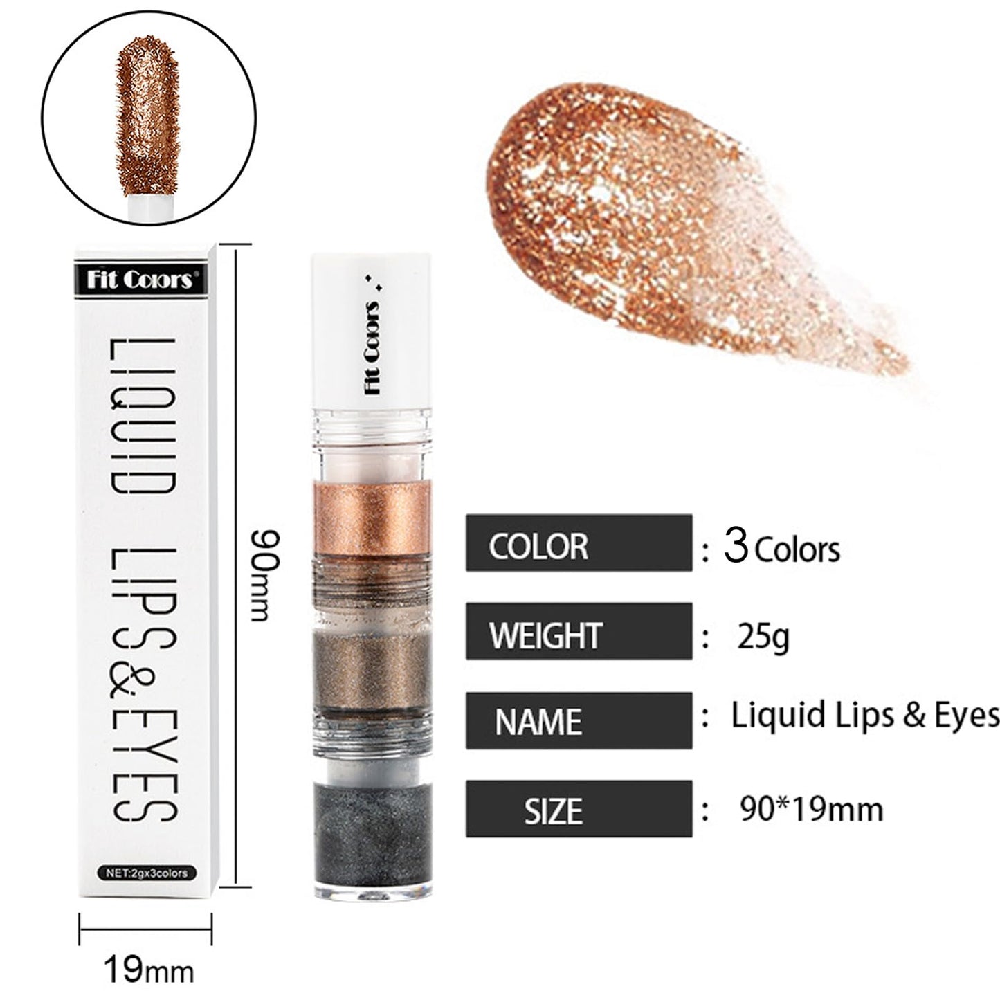 HAORQEE Glitter Eyeshadow, Brown Black Gold Shimmer Liquid Eye Shadow, Metallic Sparkly Shiny Pearlescent Long Lasting Eye Shadows Eyeliner Eye Makeup for Women Girls Gifts