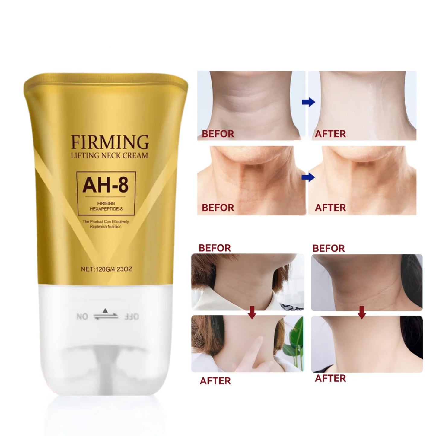 Ah-8 Firming Neck Cream, Tighten And Lift Neck Cream,Rich in Hexapeptide Essence,With Double Roller Massage,Reduce Wrinkles Fine Lines And Double Chin,for Crepey Skin Body Care Comfort 120g.