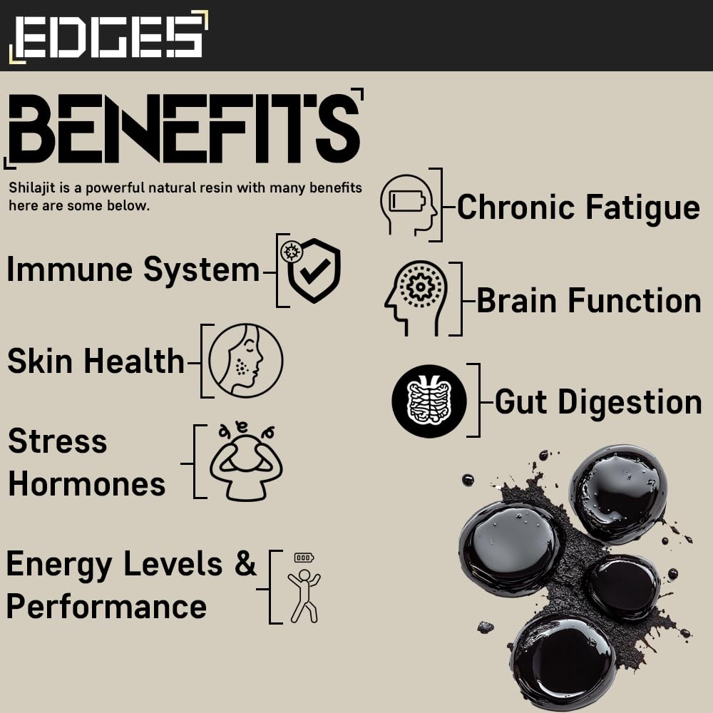 Edges 600mg Shilajit Dry Drops - 100% Original Himalayan Shilajit - Gold Grade Pure, Rich in Fulvic & Humic Acid, Minerals, Immune Support & Energy Booster - 1 Month Supply