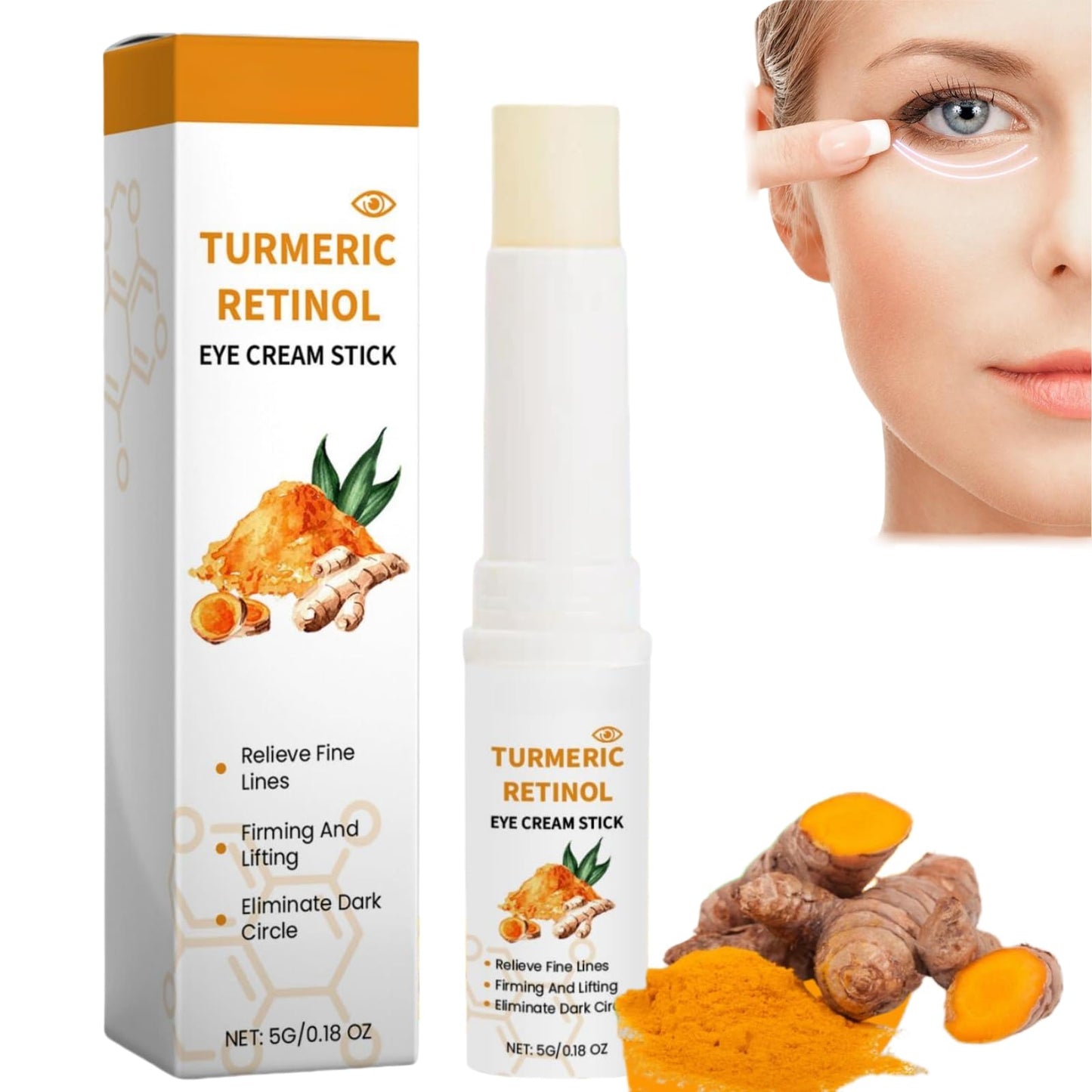 LaluluTek Turmeric Retinol Eye Stick - Under Eye Cream for Dark Circles and Puffy Eyes - Anti Wrinkle and Firming Formula - Reduces the Growth of Fine Lines - Anti Aging - Turmeric Eye Cream Stick