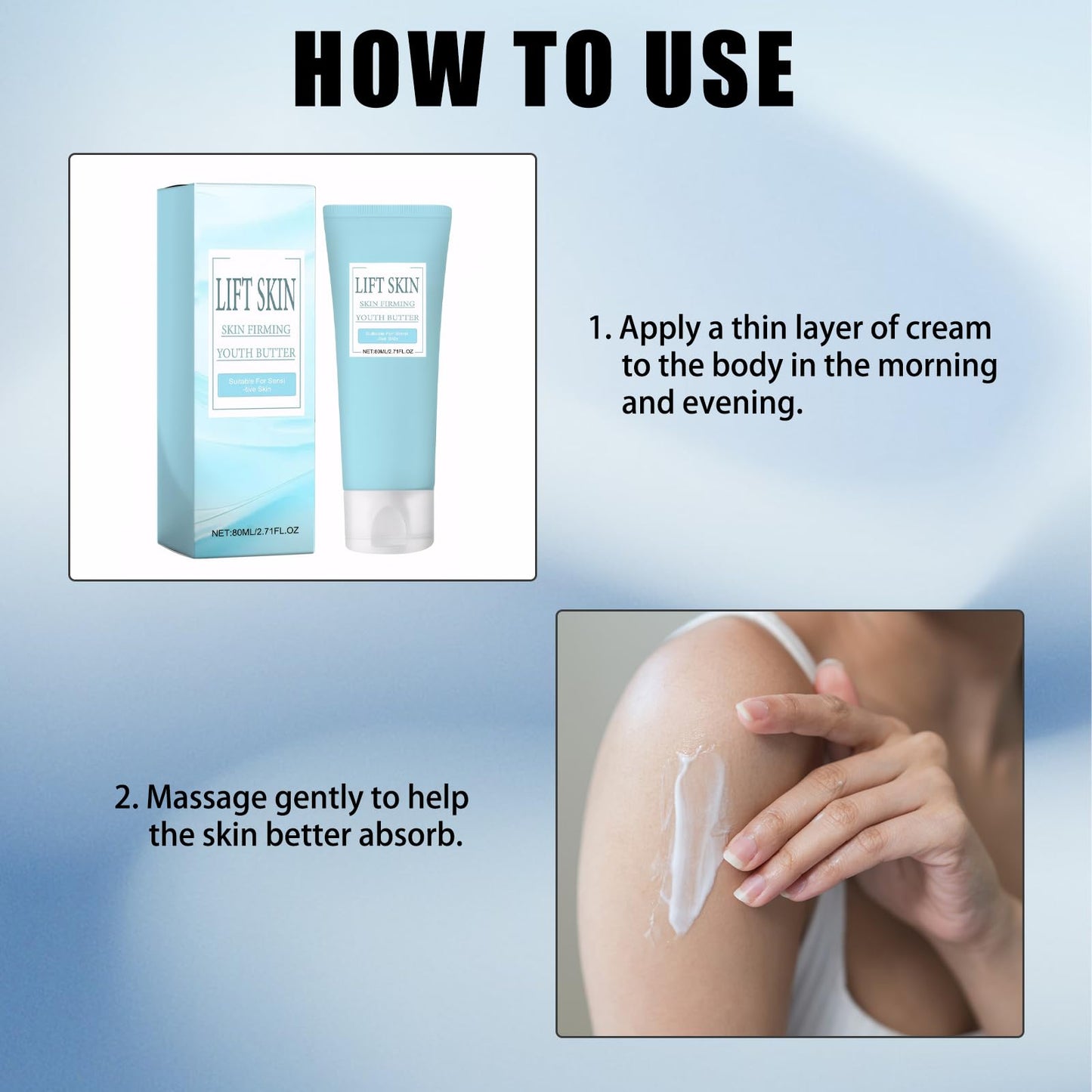 Nadiaen Skin Firming Youth Butter,Skin Firming Cream,Skin Firming Body Cream,Skin Tightening,Suitable for Sagging Skin,Used for Anti-Aging,Firming,Improving Wrinkles and Reducing Skin Dryness (80ml×2)