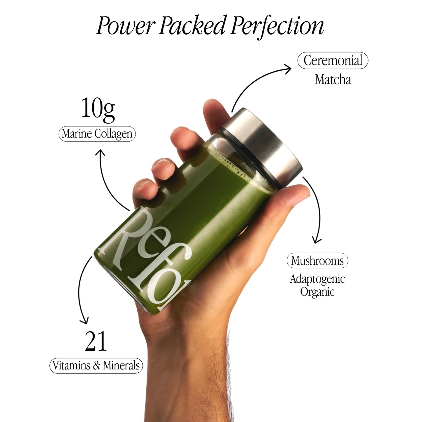 Reformed Collagen Matcha Powder I Hydrolysed Collagen (Marine), Ceremonial Grade, Skin Health, Reduce Bloating, Functional Mushrooms, 21 Vitamins & Minerals, I UK Made I Taster Can