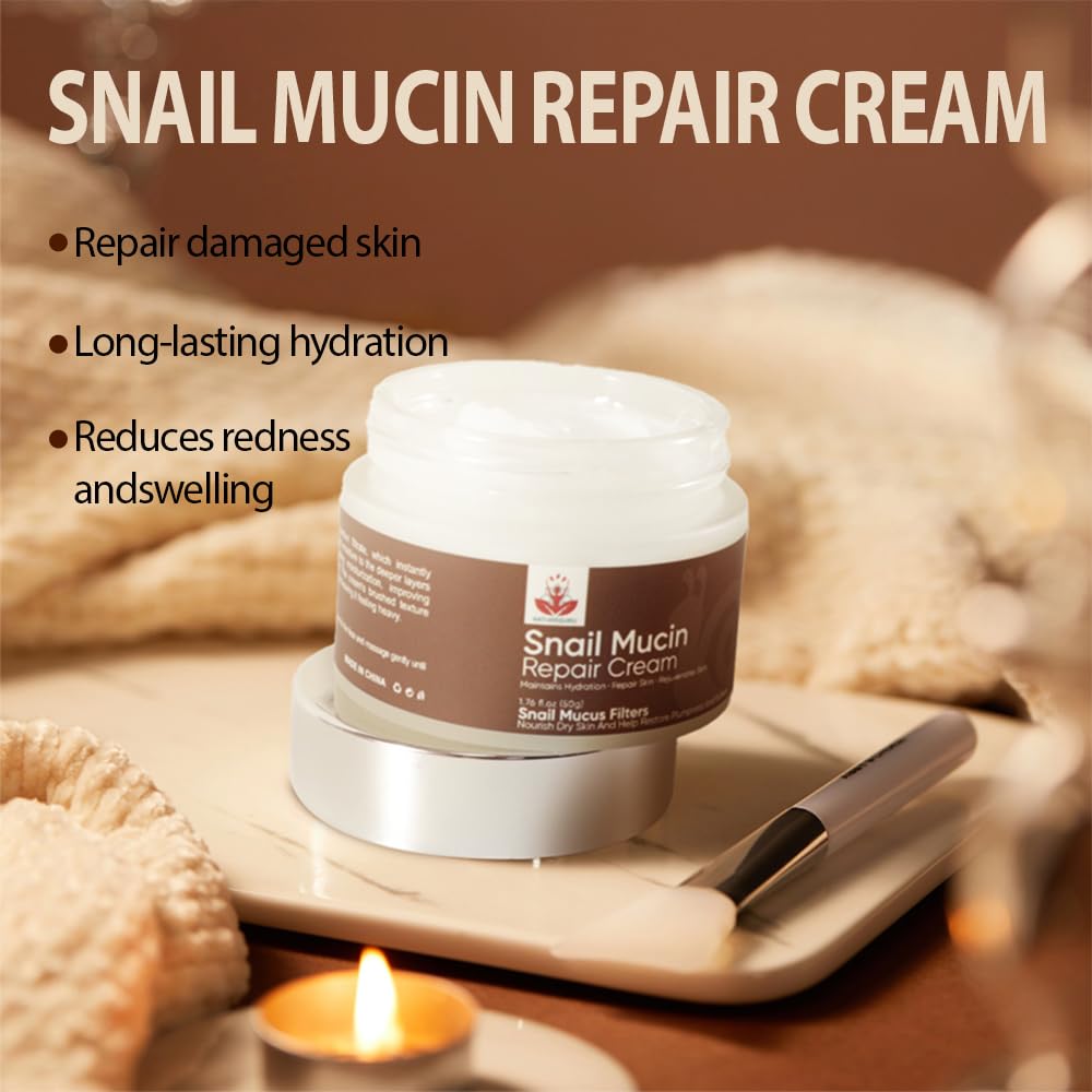 NATUREGURU Snail Mucin Repair Cream Moisturizer Daily Face Moisturizer Hydrating Repair Face Gel Cream for Dry & Sensitive Skin, All Skin Types 50g / 1.76oz