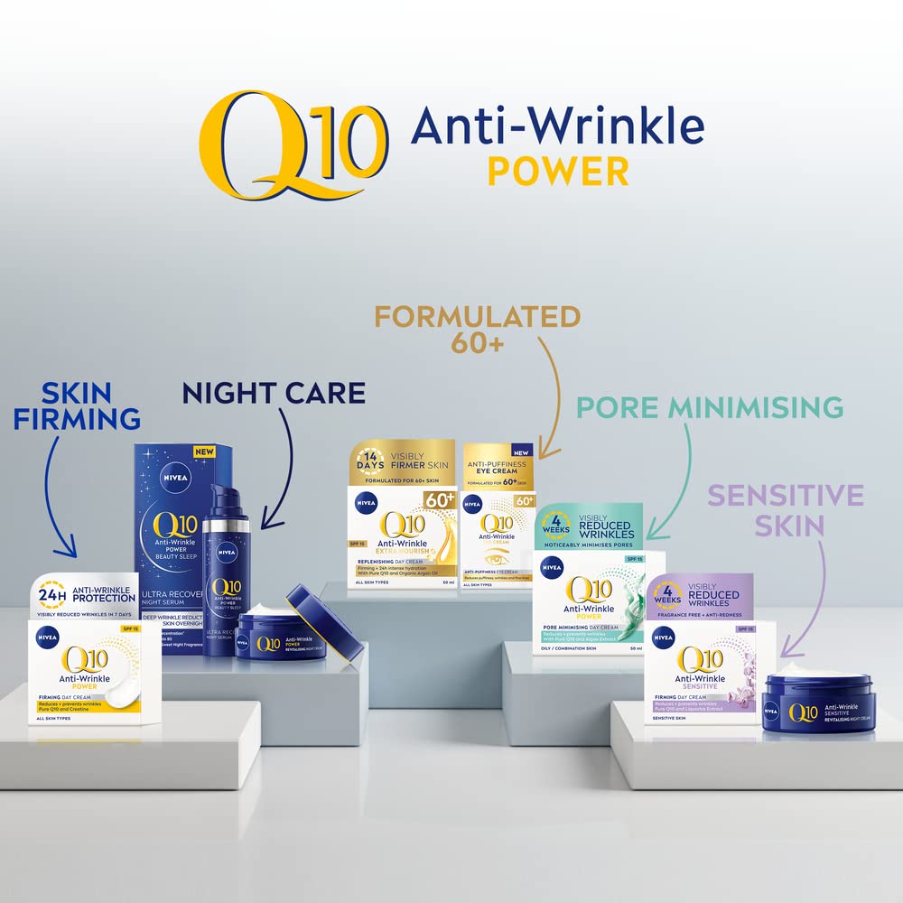 NIVEA Q10 Anti-Wrinkle Sensitive Firming Day Cream SPF 15 (50ml), Anti-Wrinkle Face Cream with Skin Identical Pure Q10 and Liquorice Extract, Sensitive Skin Face Cream