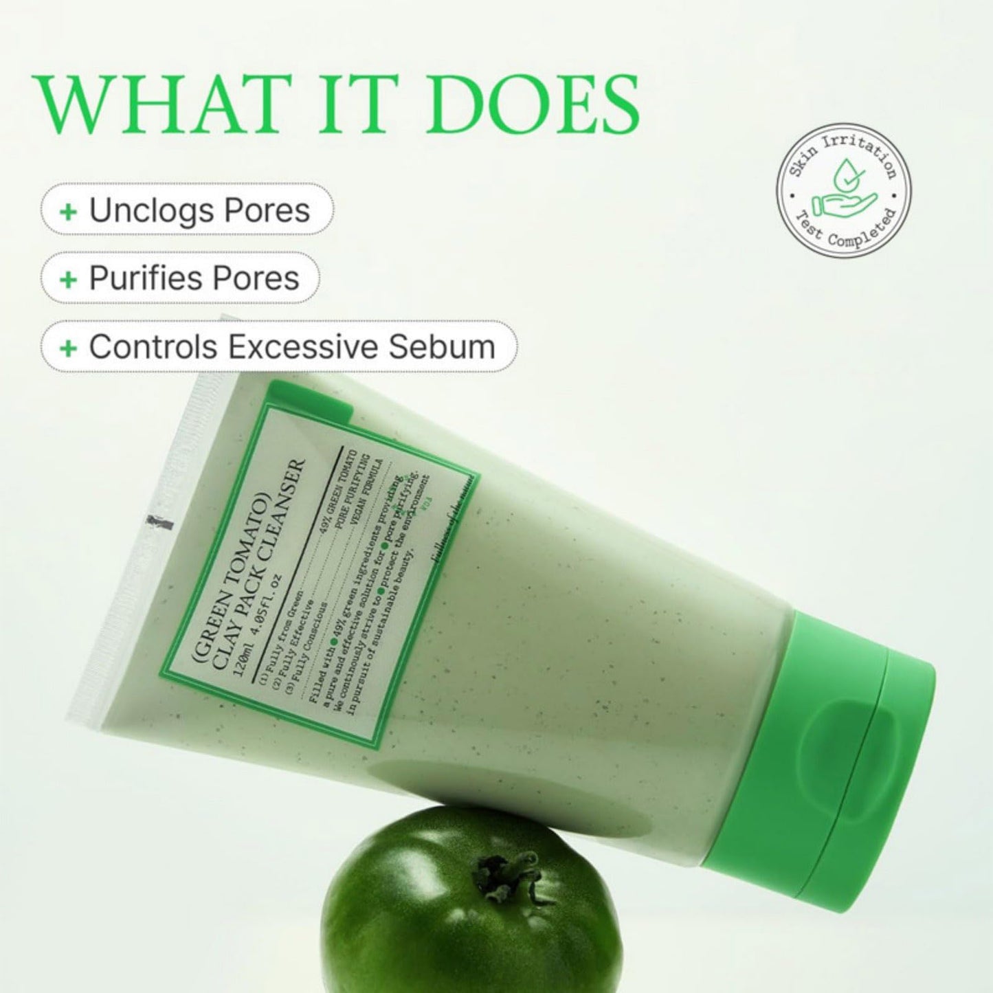 Green Tomato Clay Mask Pore Purifying with 49% Green Tomato Extract Sebum & Clogged Pore Care Exfoliation Fragrance-Free 120g