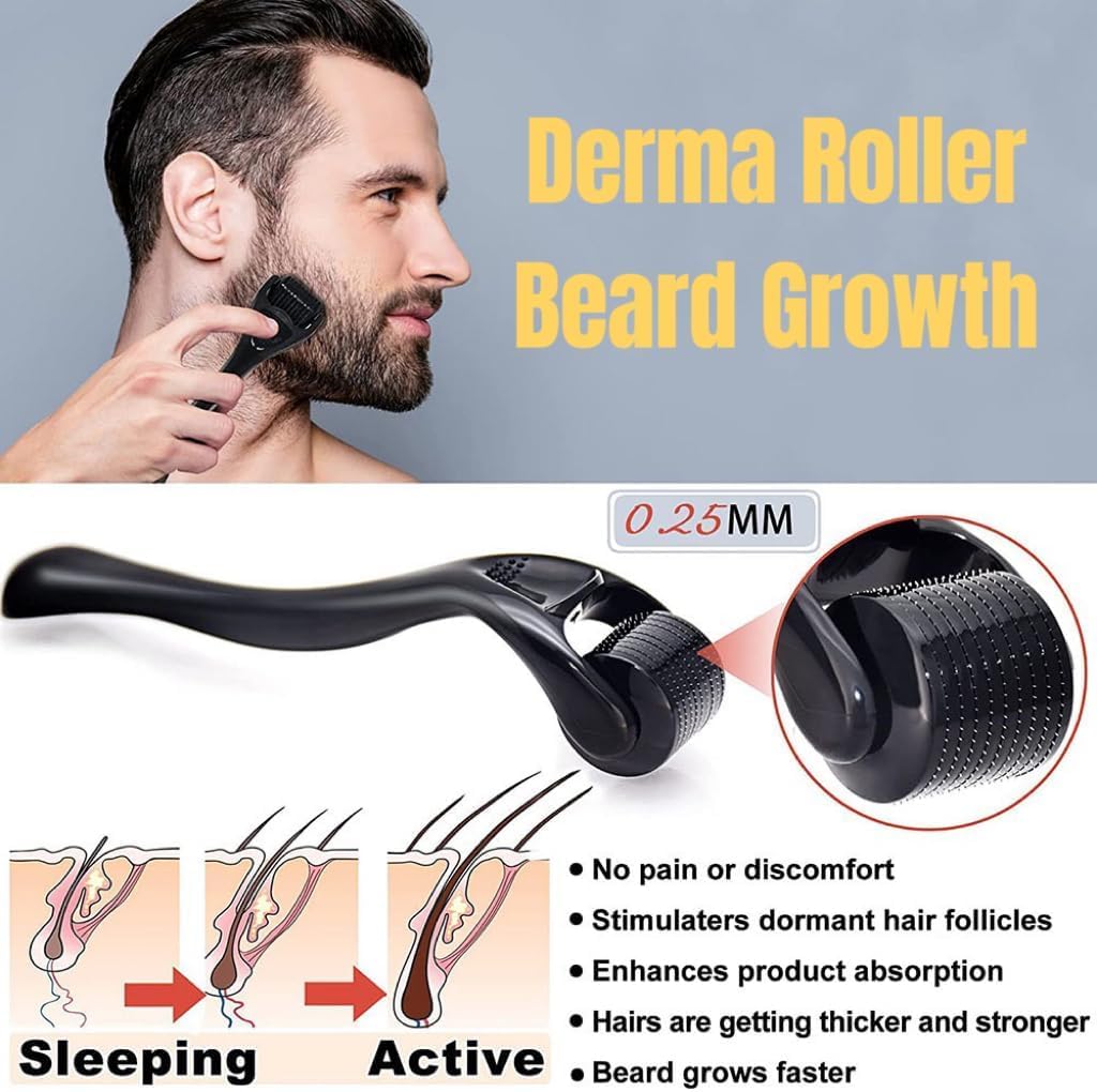 Beard Growth Kit-With Beard Derma Roller For Growth & Natural Ingredients Beard Growth Serum-Beard Grooming Kit For Men-Beard Kit For for Beard Rapid Growth and Thickening