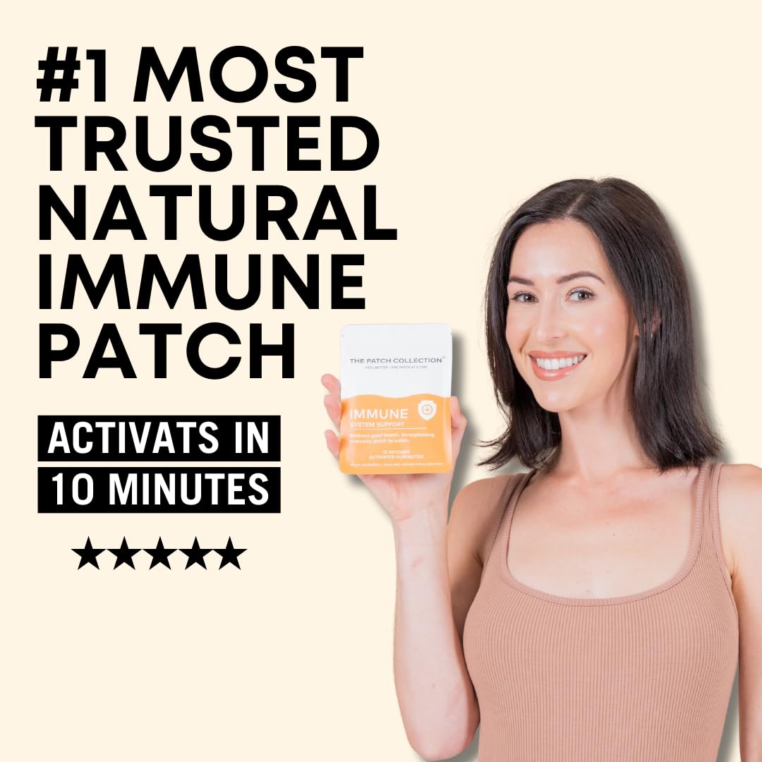 The Patch Collection® - High Strength Immune System Support Boost Patch | 6-in-1 Complex with Vitamin C, D, B12, Zinc, Turmeric, Elderberry, Ginkgo Biloba, Echinacea | Vegan & Latex Free (Pack of 15)