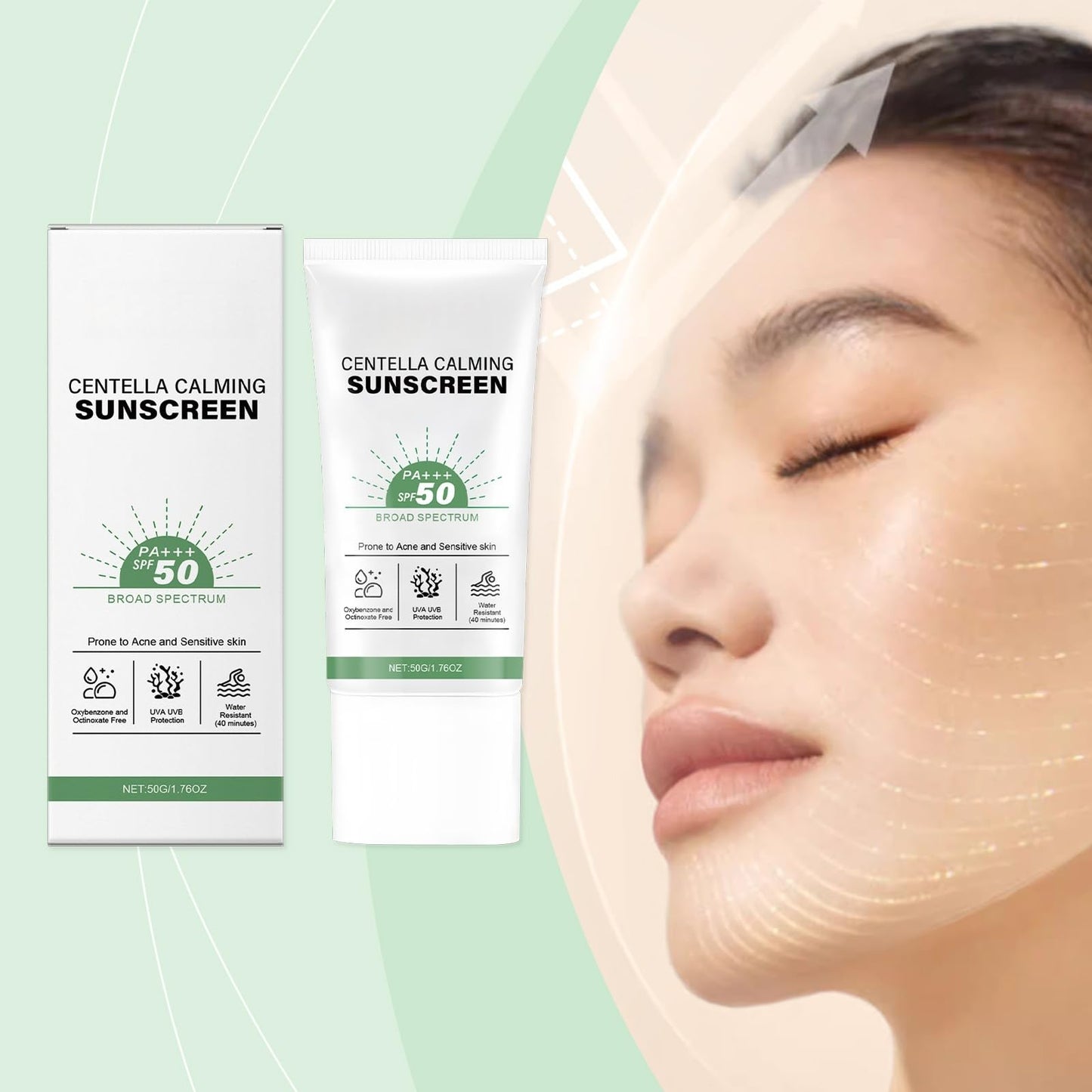 Centella Sun Cream SPF 50 Pa+++,Centella Sunscreen,Water-Fit Sun Serum,Soothing S/un Cream SPF 50+,Daily Hydrating S/un Lotion,SPF50 Face Moisturiser,Lightweight Spf50+,Broad Spectrum UV Protection