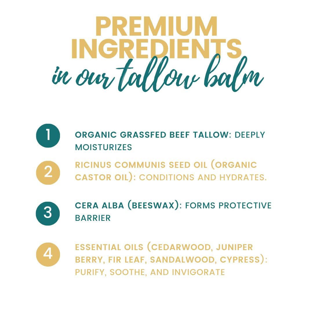 Origin - Organic Beef Tallow Skin Care. Whipped cream balm for adults and baby. Barrier skin food for dry skin eczema rosacea menopausal. (Cedarwood, Juniper, Fir needle, Sandalwood)