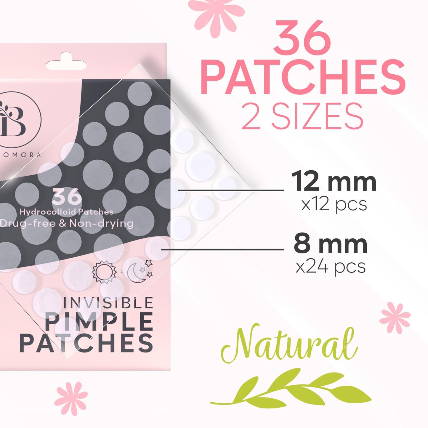 BLOOMORA Invisible Pimple Patches (36 Count), Spot Patches for Acne Treatment, Pimple Patch for Face Care & Body, Hydrocolloid Patches for Blemishes, Acne Patch Spot Remover (S/L)
