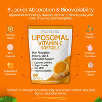 Puretrex Liposomal Vitamin C Softgels, High Absorption, Vegan, Non-GMO, 180 Count