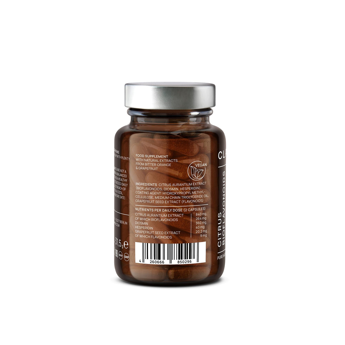 CLAV Citrus Bioflavonoids Complex with Diosmin Hesperidin and Naringin - Flavonoids Supplement Made from Bitter Orange and Grapefruit Extract - Circulation Booster - 60 Capsules - Made in Germany