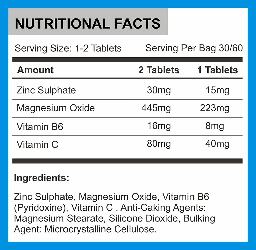 ZMB6 60 Tablets Gluten Free Vegan Vitamin B6, Magnesium and Zinc Tablet | Normal Muscle Function & Energy Yielding Metabolism | Muscle Growth & Sleep Support | PROELITE UK (60 Count (Pack of 1))