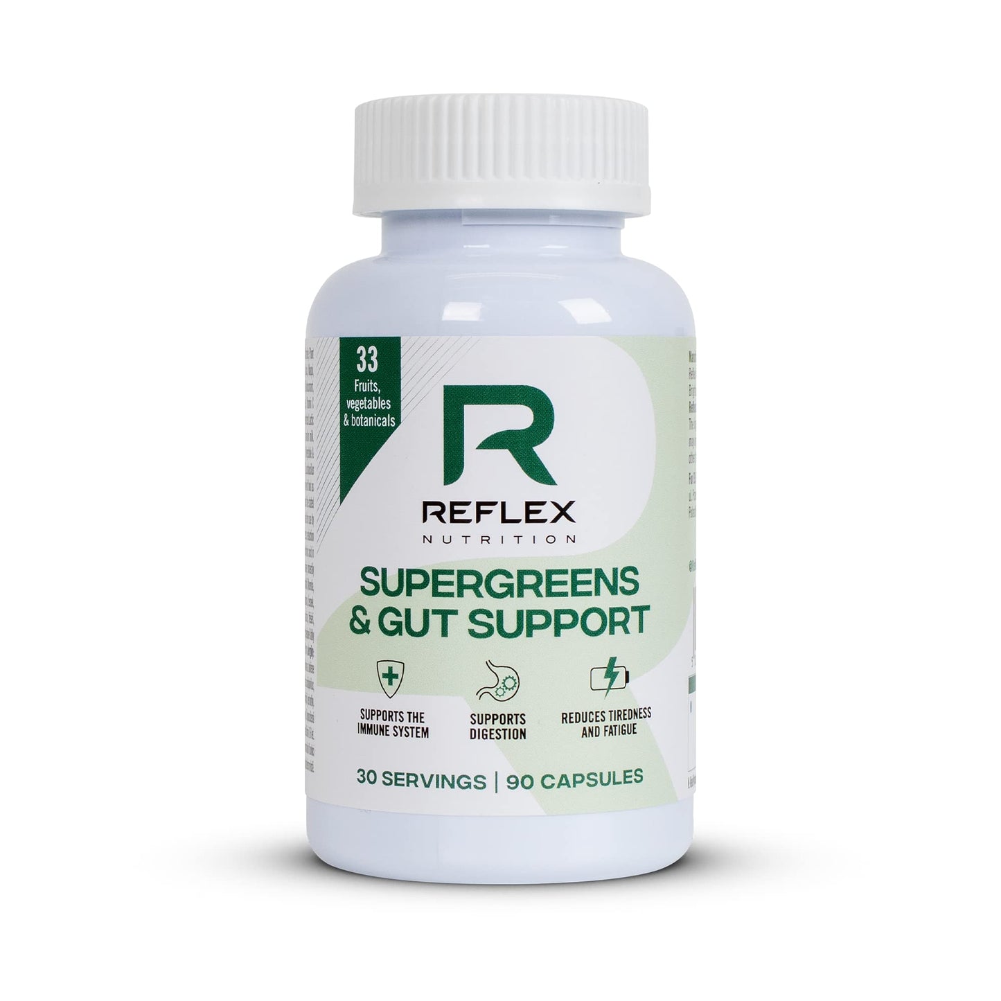 Reflex Nutrition Super Greens and Gut Support Capsules, 33 superfoods, Prebiotics and Probiotics, 90 Caps