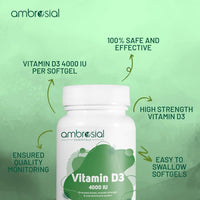 AMBROSIAL Ambrosial Vitamin D3 4000 IU (100 mcg) |Vitamin D Tablets for Healthy Bones and Teeth | Vitamin D 4000iu Supports Immunity and Muscle Function | Gluten Free (Pack of 1_120 Softgels)