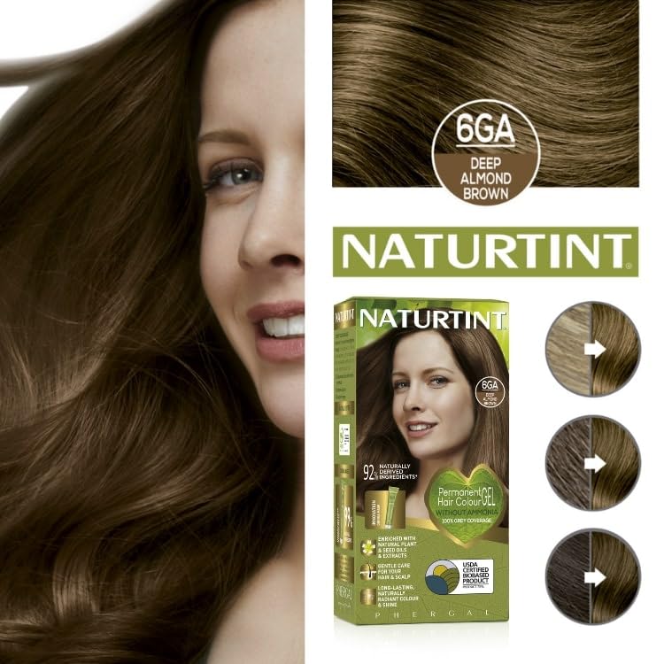 NATURTINT Naturtint Permanent Hair Colour, 6GA Deep Almond Brown, Plant Enriched, Ammonia Free, Long Lasting Grey Coverage and Radiant Colour, Nourishment and Protection