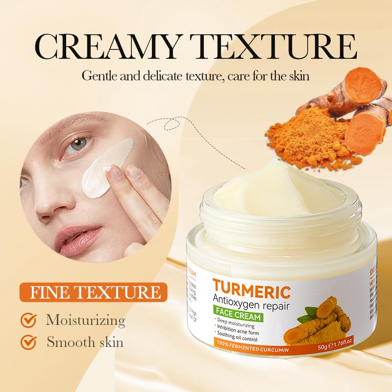 Turmeric Face Cream, Aanti Aging Cream For Radiant and Glowing Skin, Reduce Dark Spots & Hyperpigmentation, Refining Pores, Anti Ageing Moisturiser Cream for Women & Men - Brightening (Turmeric)