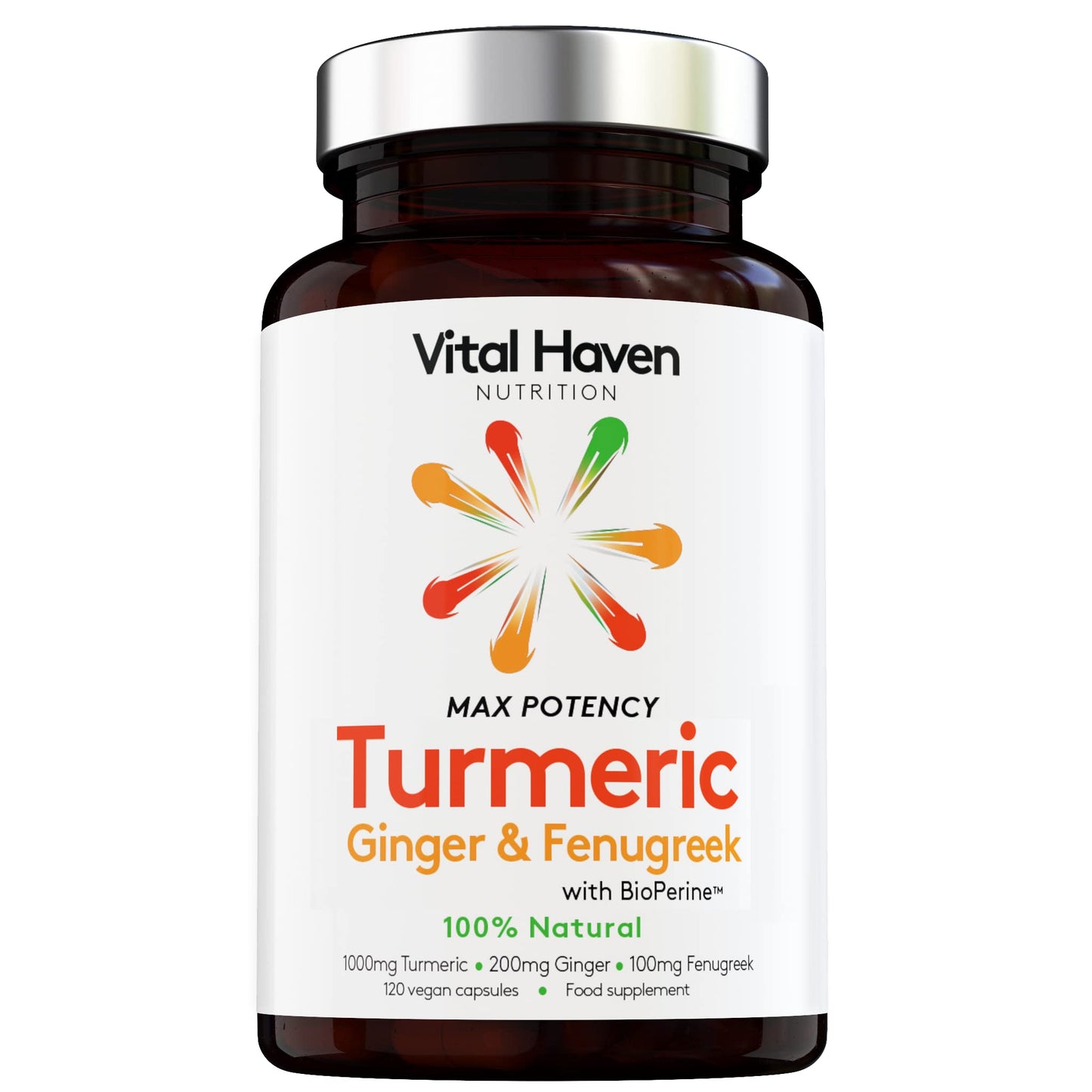 100% Natural - Triple Action: Turmeric, Ginger & Fenugreek - with Bioperine for Better Absorption - 120 Vegan Capsules - High Strength - Premium Ingredients - Made in The UK